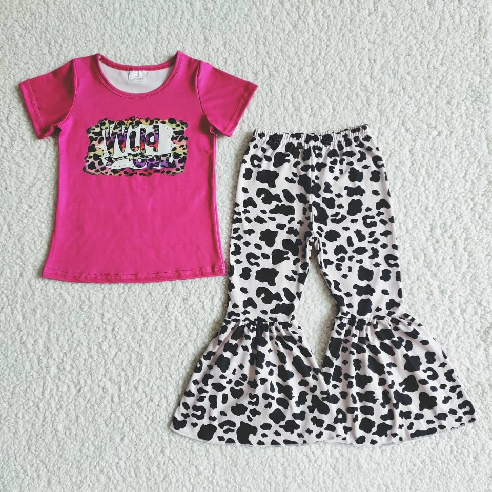 girl clothes hot pink wild leopard fall spring short sleeve set
