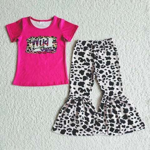 B7-30 girl clothes hot pink wild leopard fall spring short sleeve set--promotion $2.99 2024.4.13