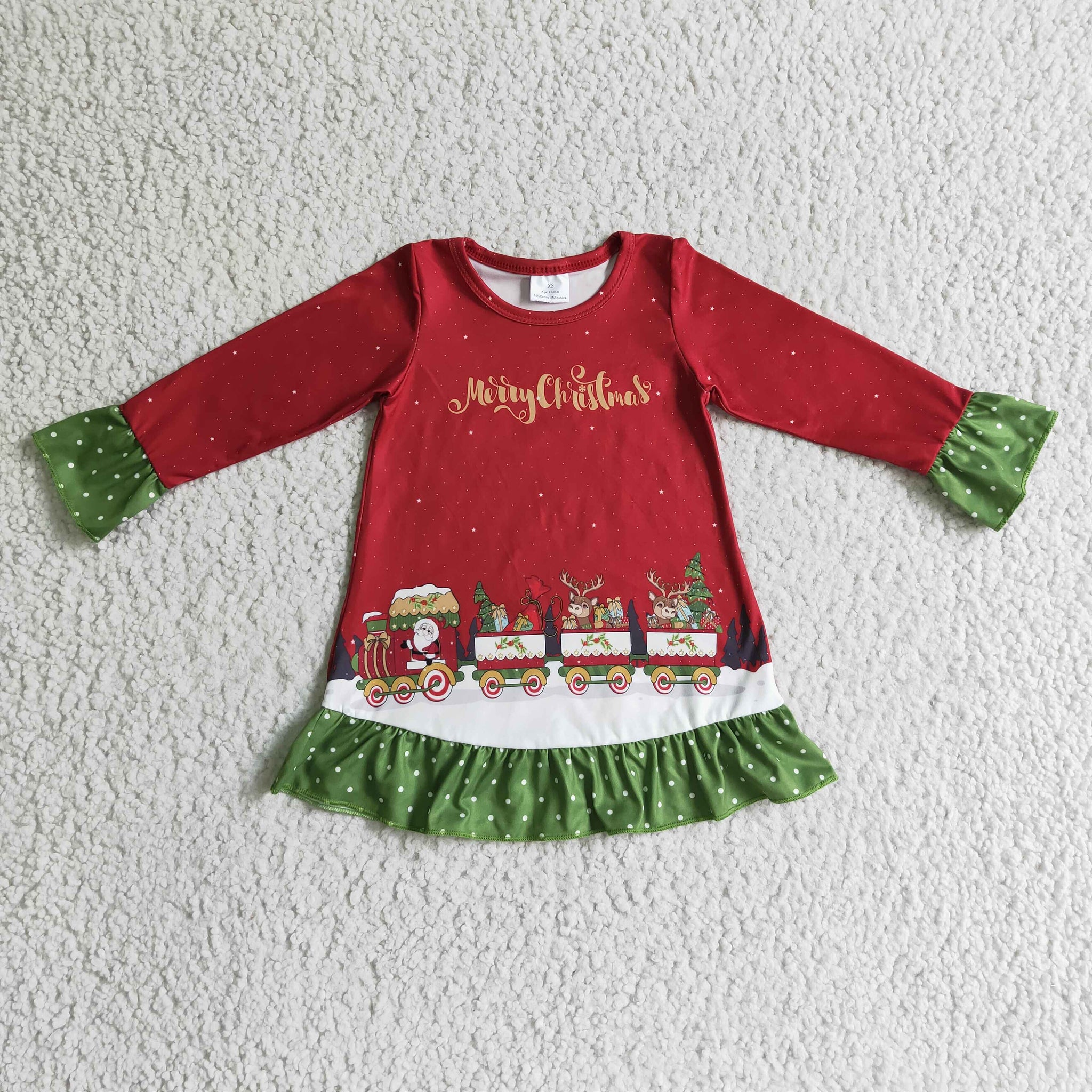 GLD0147 toddler girl dress merry christmas dress