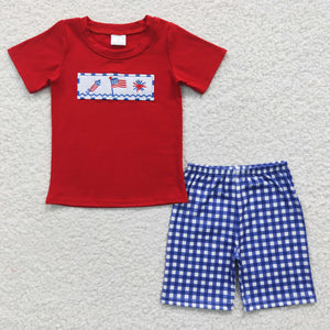 BSSO0176 kids clothes boys july 4th embroidery patriotic outfit