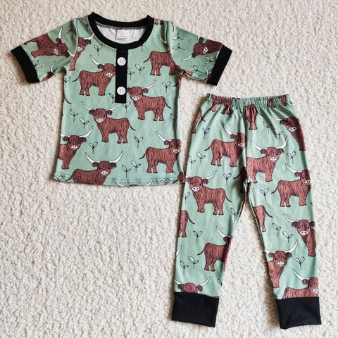 boy  clothes green farm cow fall spring pajamas set