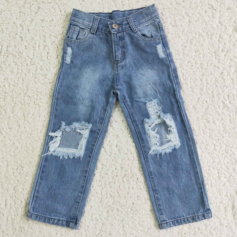 D4-16 girl jeans blue hole denim loose pants jeans toddler girl clothes