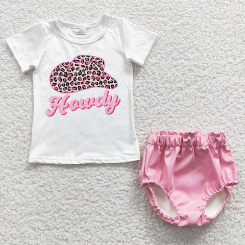 GBO0152 baby girl clothes summer bummies outfit (shirt+lether bummies)
