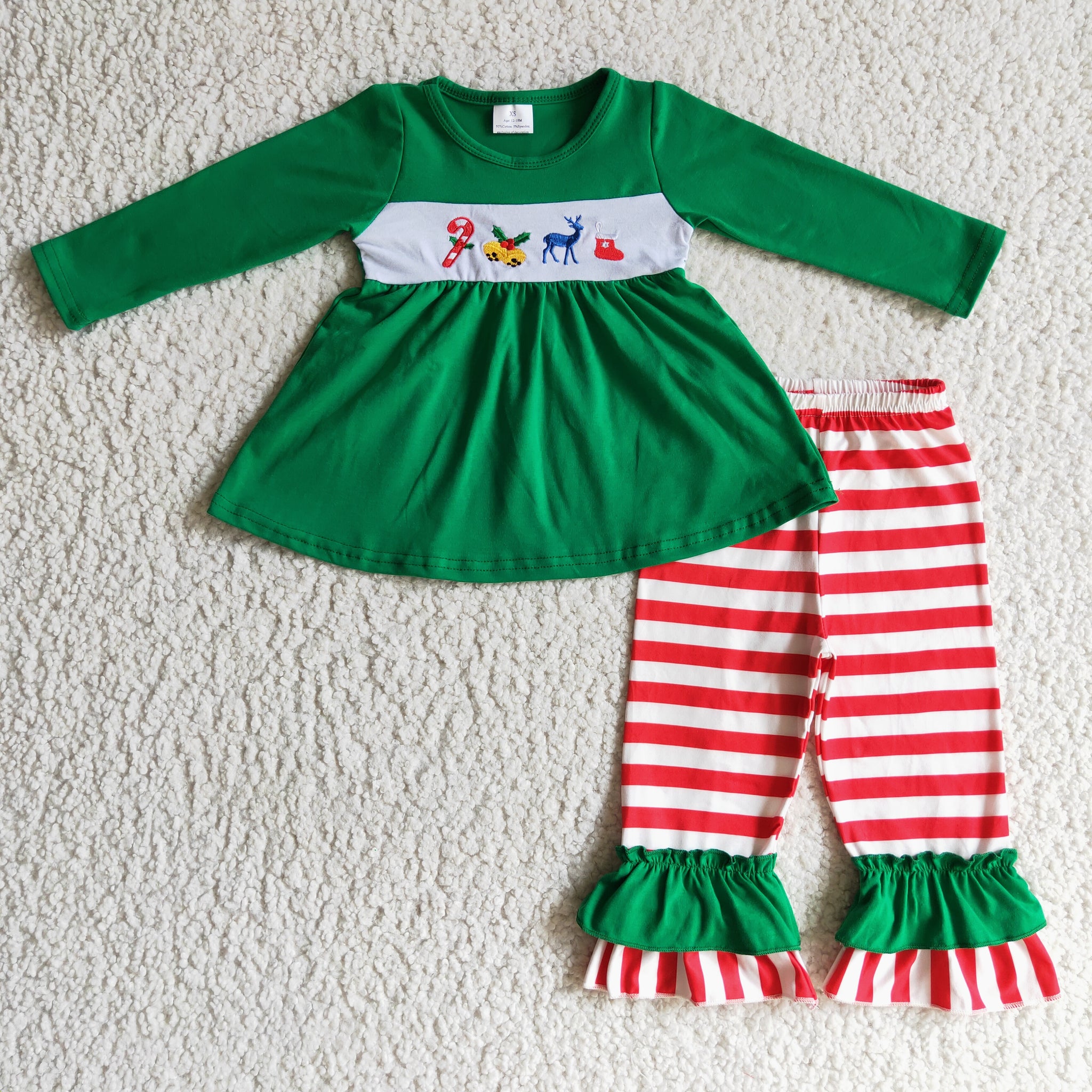 GLP0166 baby girl clothes green embroidery baby christmas outfit