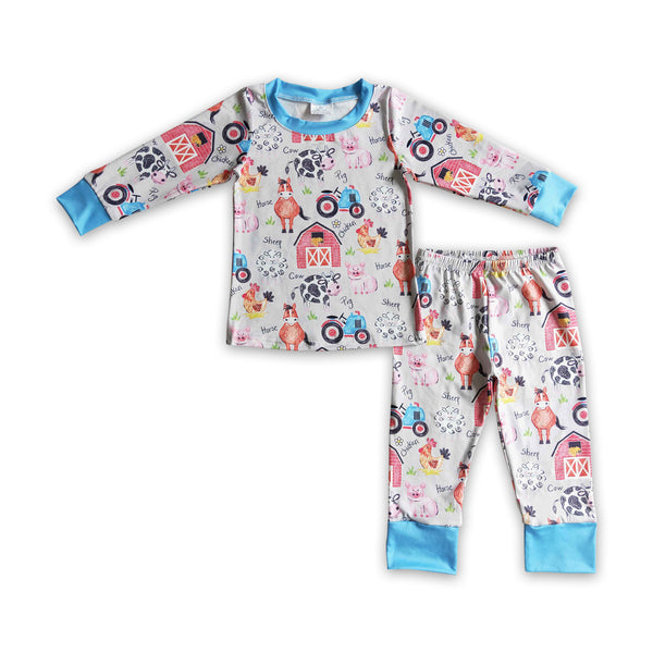 BLP0138 baby boy clothes red farm pajamas set