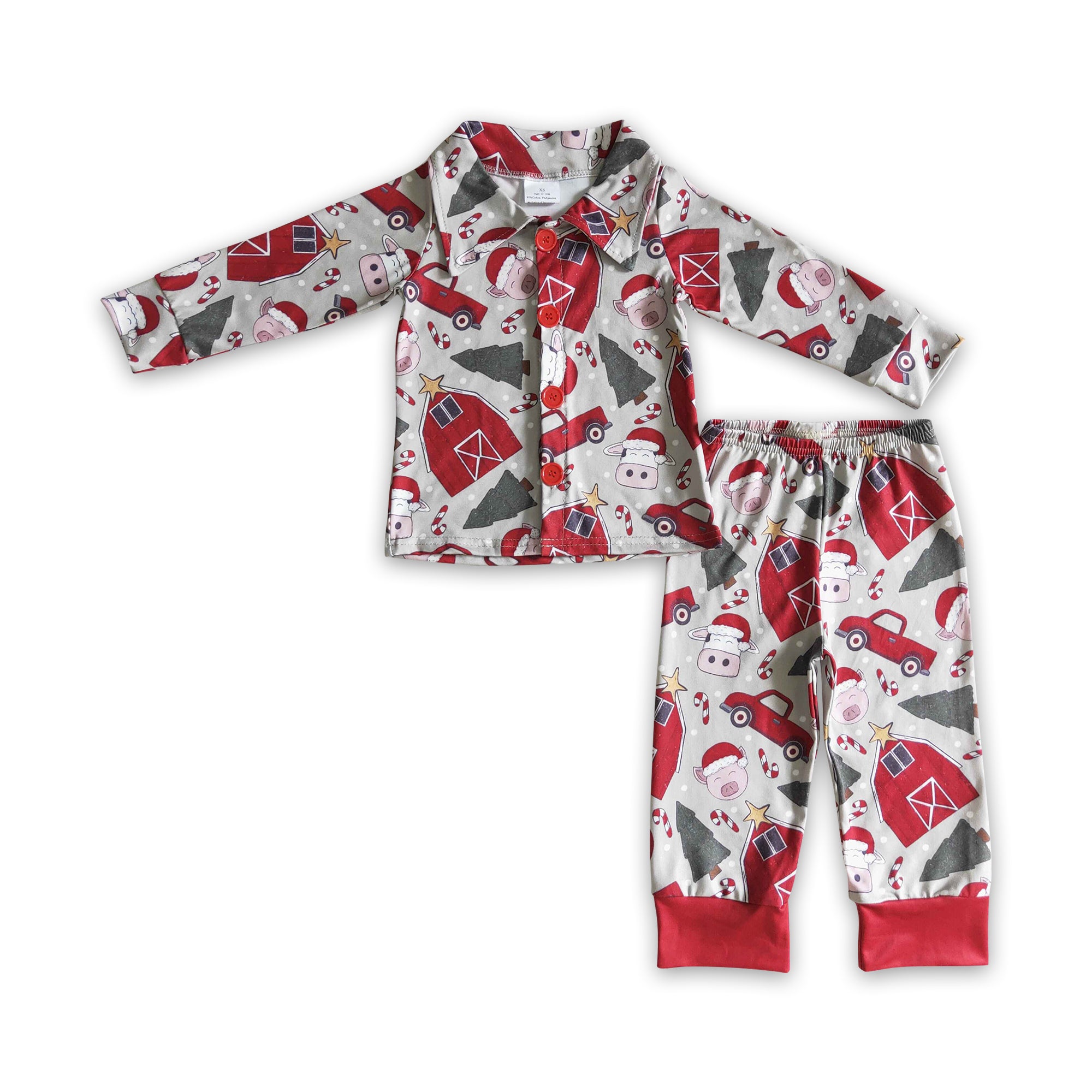 BLP0143 boy sleapwear farm red winter pajamas set