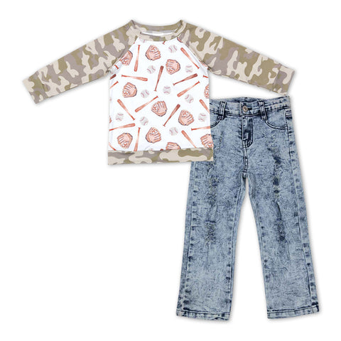 BLP0445 baby boy clothes baseball jeans set