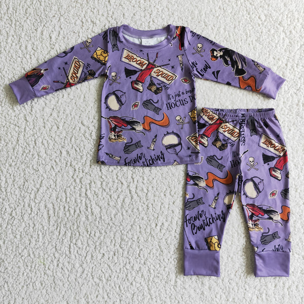 BLP0035 kids clothes girls sleepwear purple halloween pajamas set