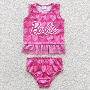 GBO0077 baby girl clothes hot pink swimsuit
