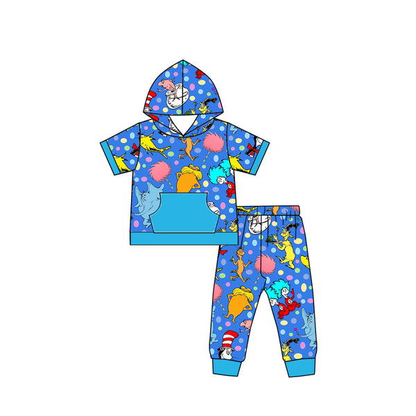 BSPO0068 baby boy clothes blue cartoon hoodies outfits