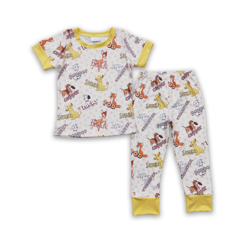 BSPO0078 kids clothes boys yellow animal pajamas set fall spring outfits