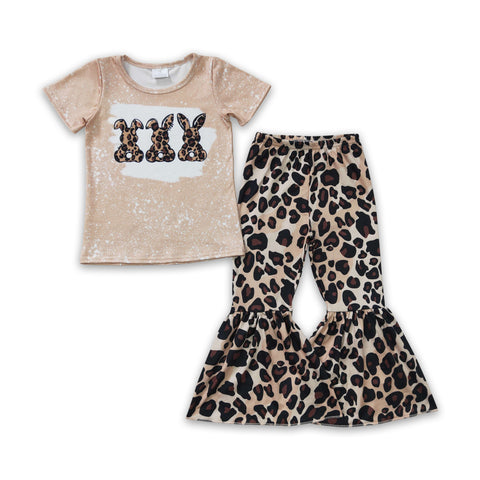 GSPO0245 toddler girl clothes bunny leopard easter outfit bells set