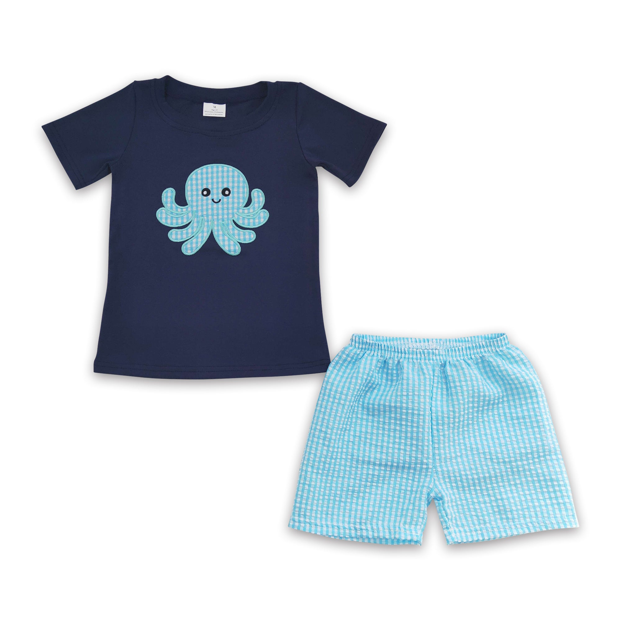 BSSO0088 baby boy clothes octopus embroidery outfits  summer clothing