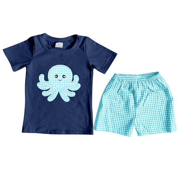 BSSO0088 baby boy clothes octopus embroidery outfits  summer clothing