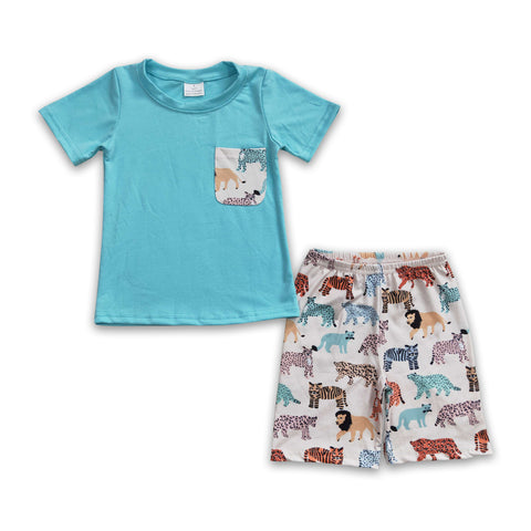 BSSO0119 baby boy clothes pocket tiger shorts set summer outfits