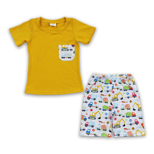 BSSO0122 baby boy clothes yellow pocket summer outfits