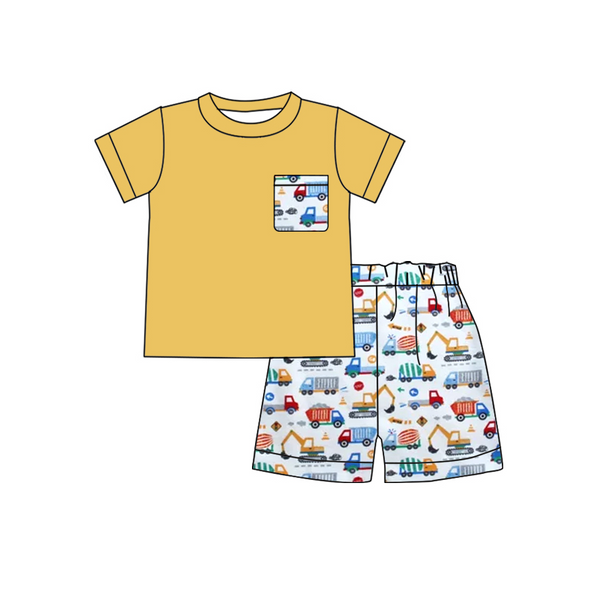 BSSO0122 baby boy clothes yellow pocket summer outfits