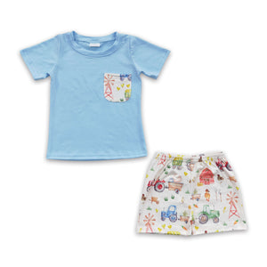 BSSO0142 baby boy clothes pocket farm animal summer outfits