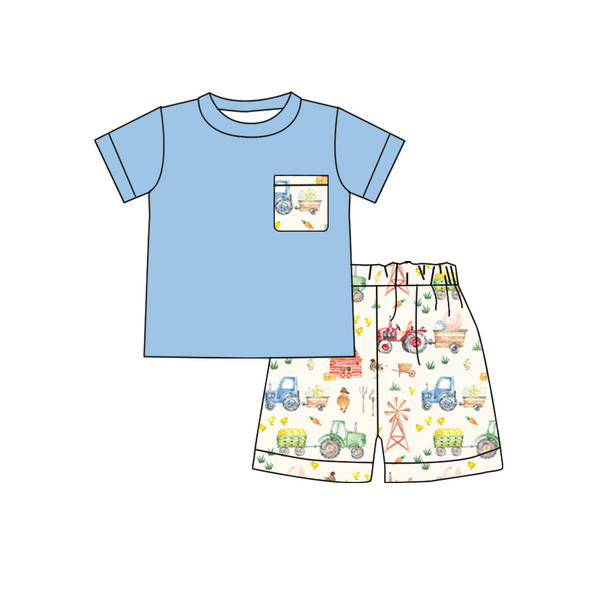 BSSO0142 baby boy clothes pocket farm animal summer outfits