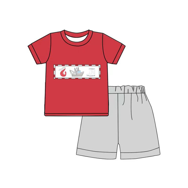 BSSO0144 baby boy clothes pocket summer outfits emboridery shorts set
