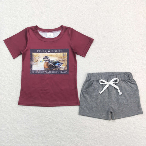 BSSO0472 baby boy clothes boy mallard wine red summer outfits