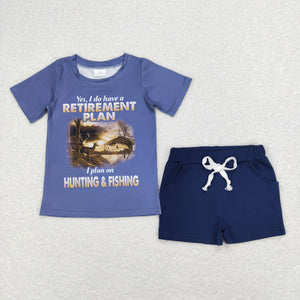 BSSO0478 baby boy clothes boy hunting fishing blue summer outfits
