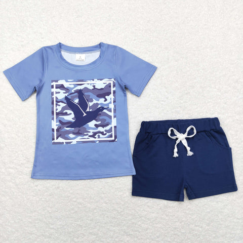 BSSO0479 baby boy clothes boy mallard camouflage blue summer outfits