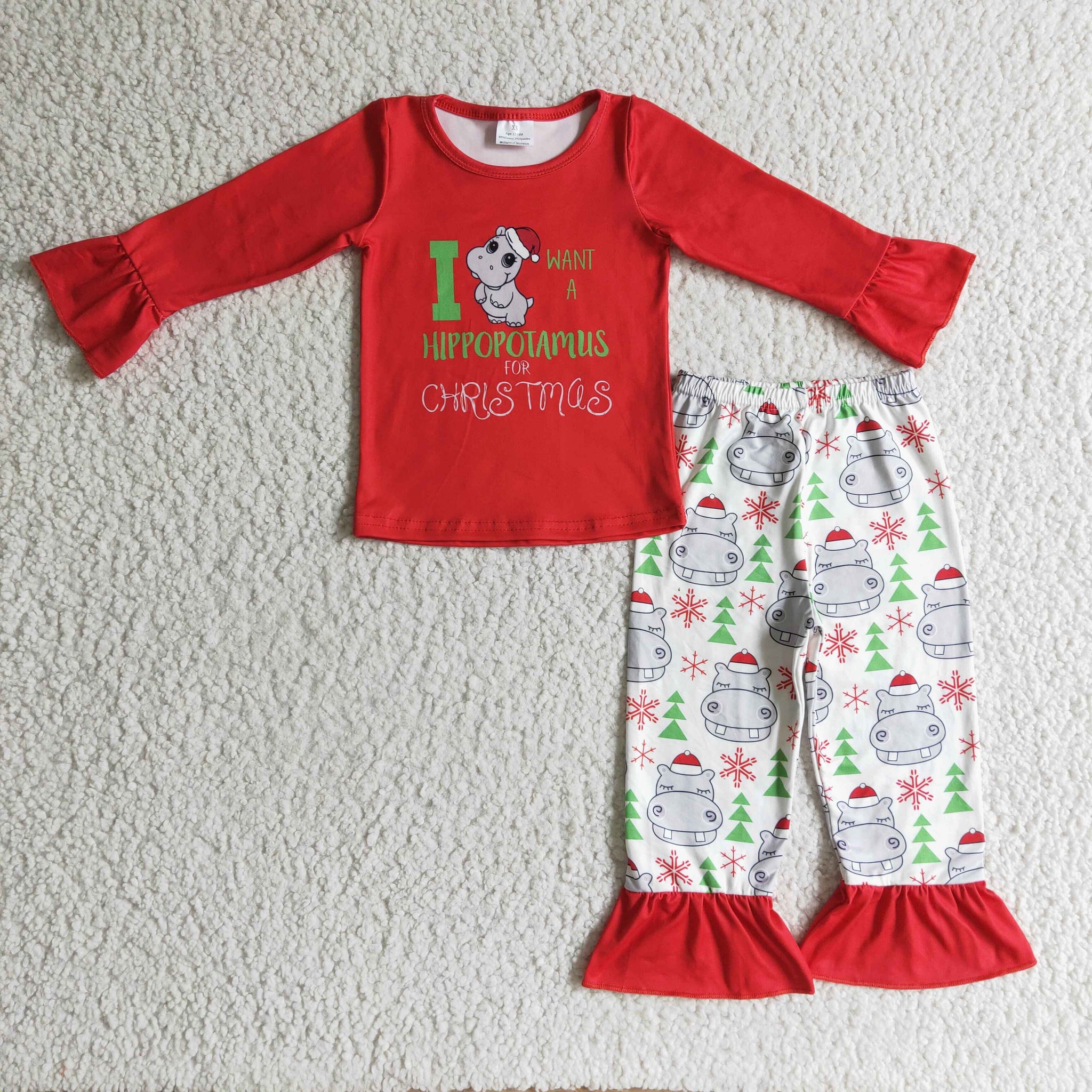 GLP0302 kids clothes girls hippo christmas clothes set