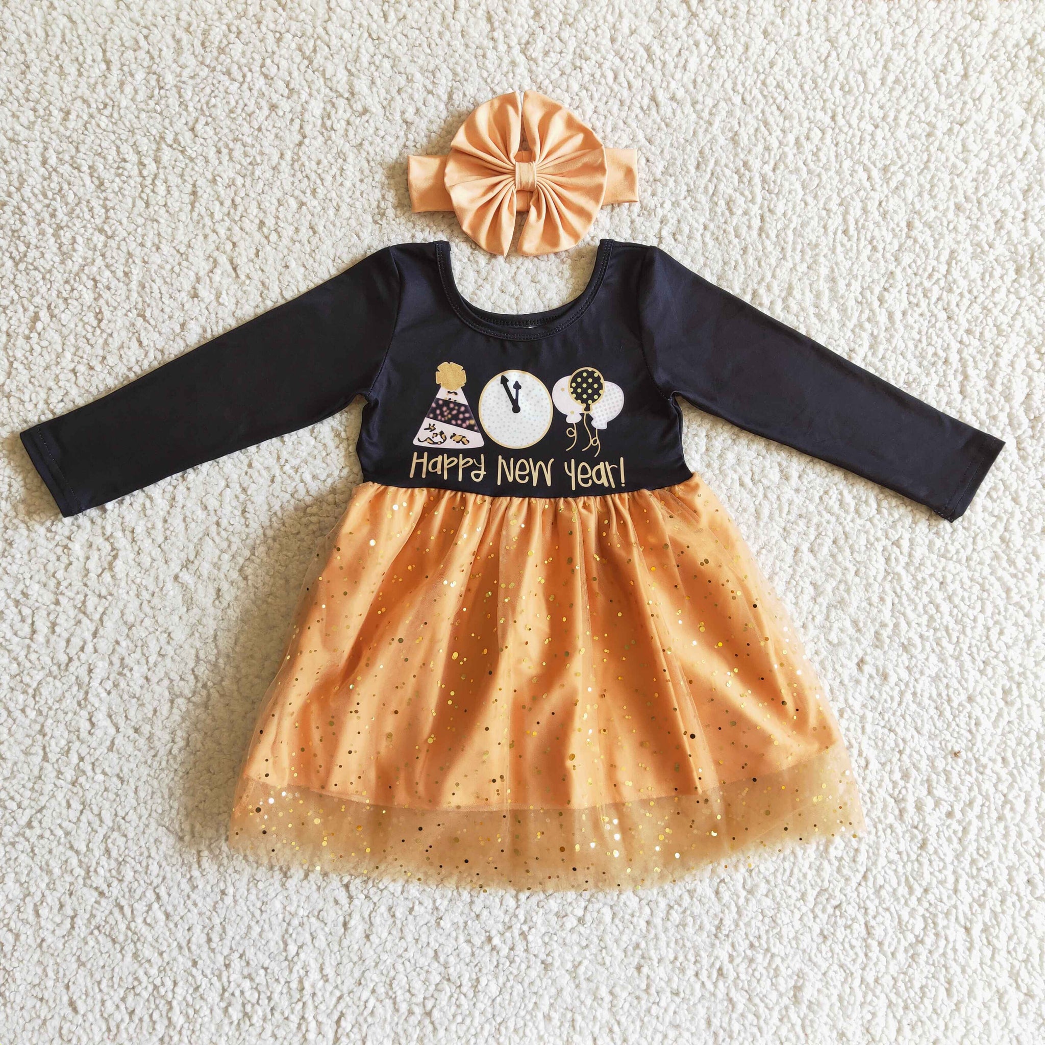 GLD0138 baby girl clothes happy new year tulle dress