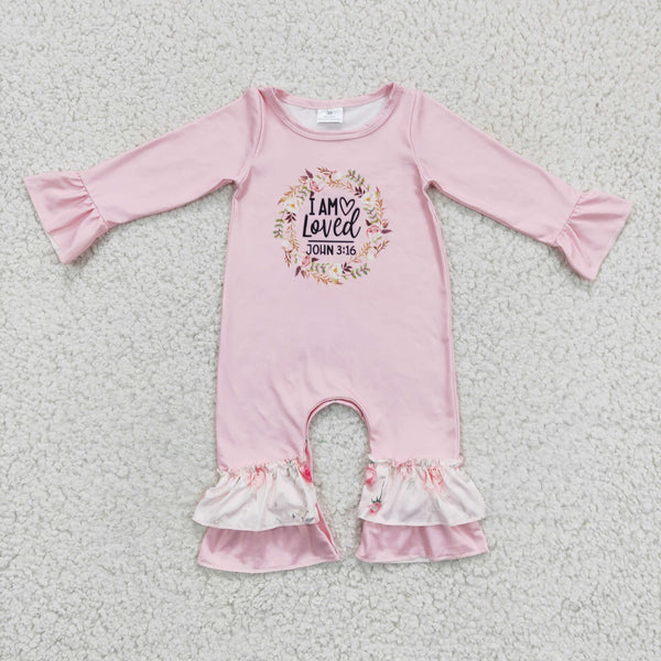 LR0217 loved pink floral winter romper baby girl clothes