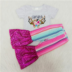 C5-24 girl stay wild sequin short sleeve fall spring set-promotion 2023.8.7