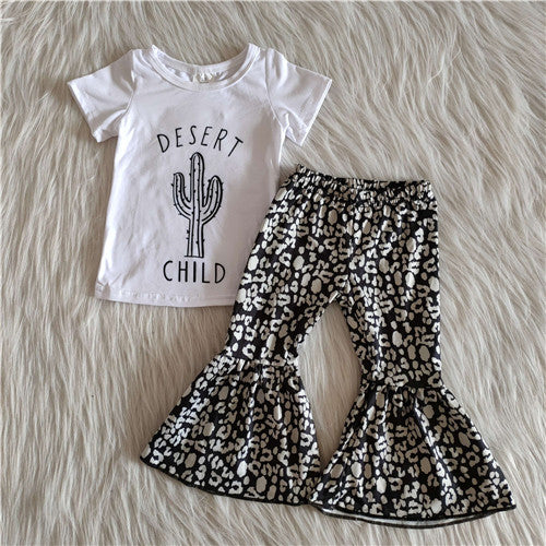 A4-16 toddler girl clothes cactus desert child leopard girl bell bottom outfit-promotion 7.17