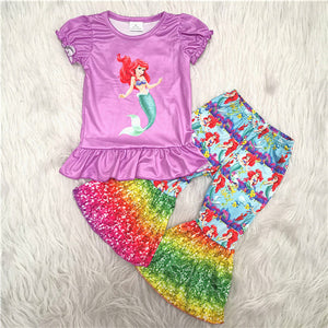 A13-23 toddler girl clothes girl mermaid outfit baby bell bottom set spring set-promotion 2023.12.16