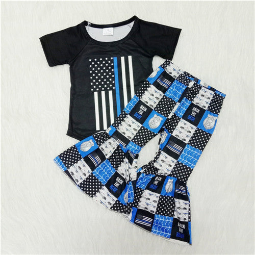 A13-4 baby girl clothes black police fall spring bell bottom outfits
