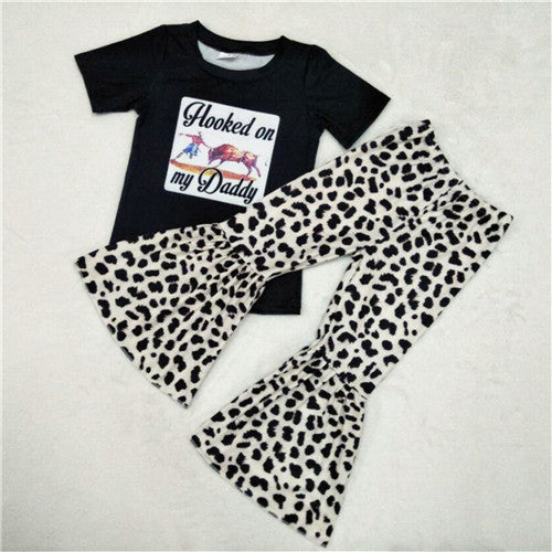 A11-22 girl daddy leopard spring fall  short sleeve set-promotion