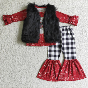 black fur vest christmas outfits baby girl clothes 2