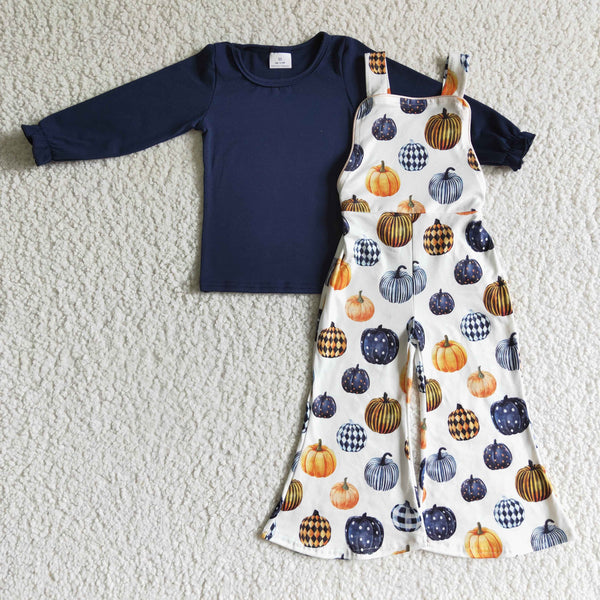 GLP0183 halloween baby clothes navy pumpkin set
