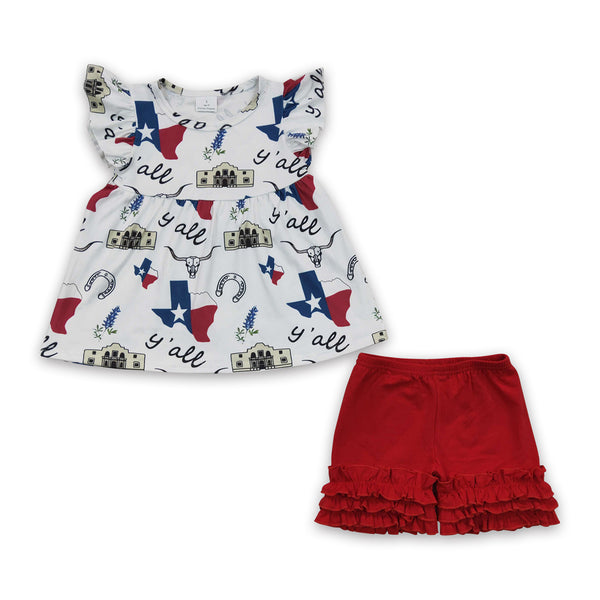 C14-17 kids clothes girls july 4th patriotic shorts set