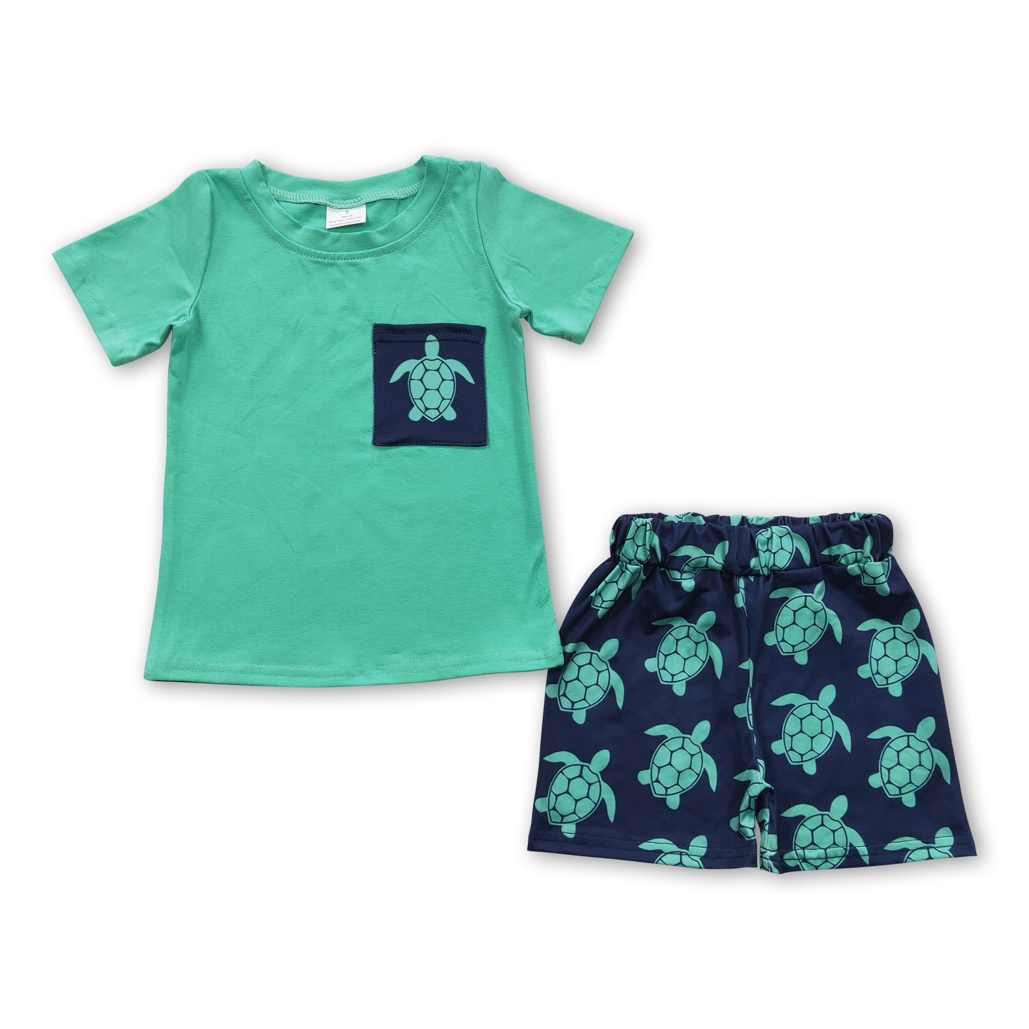 C9-4 boy clothes summer pocket green turtle set