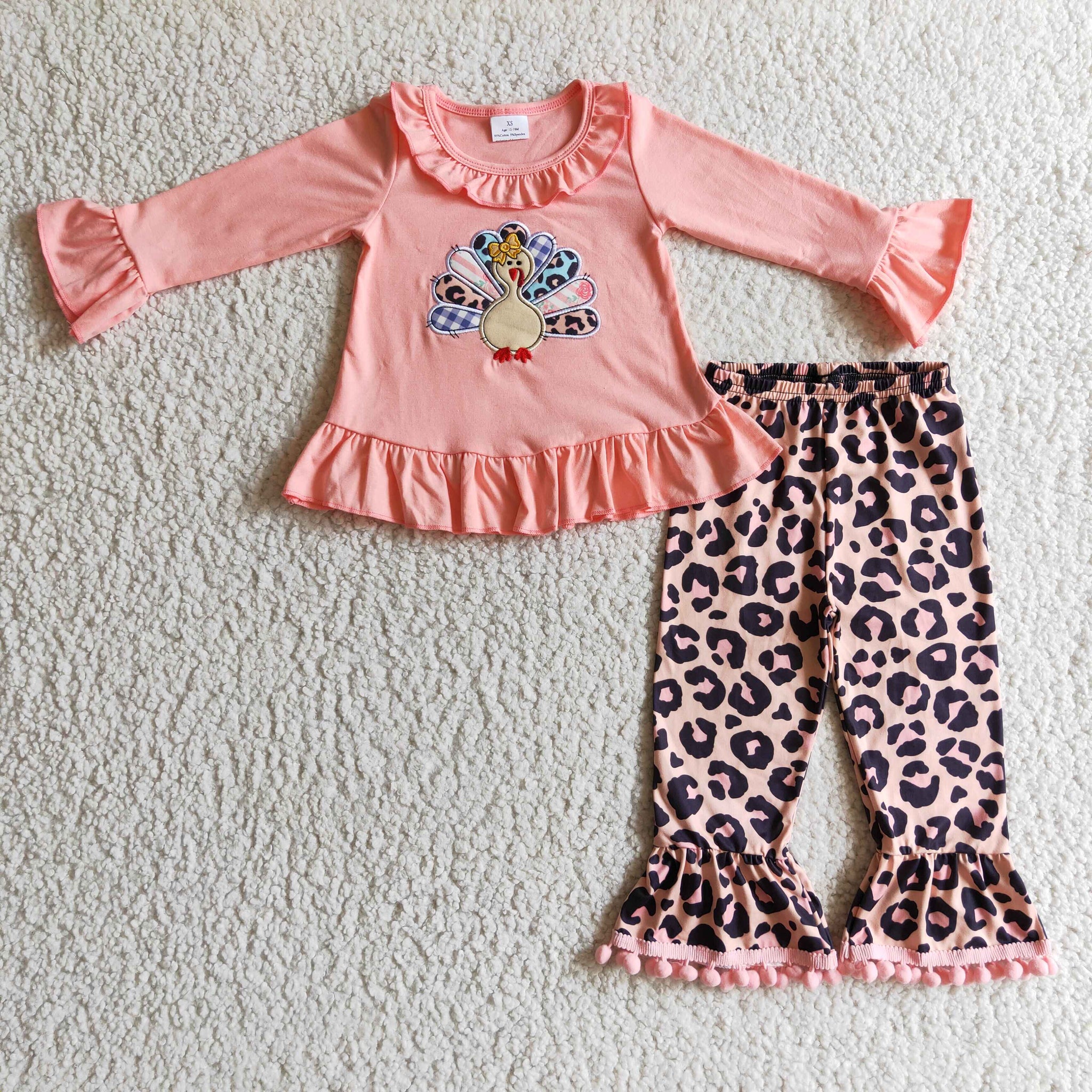 GLP0203 embroidery  turkey set leopard thanksgiving outfits