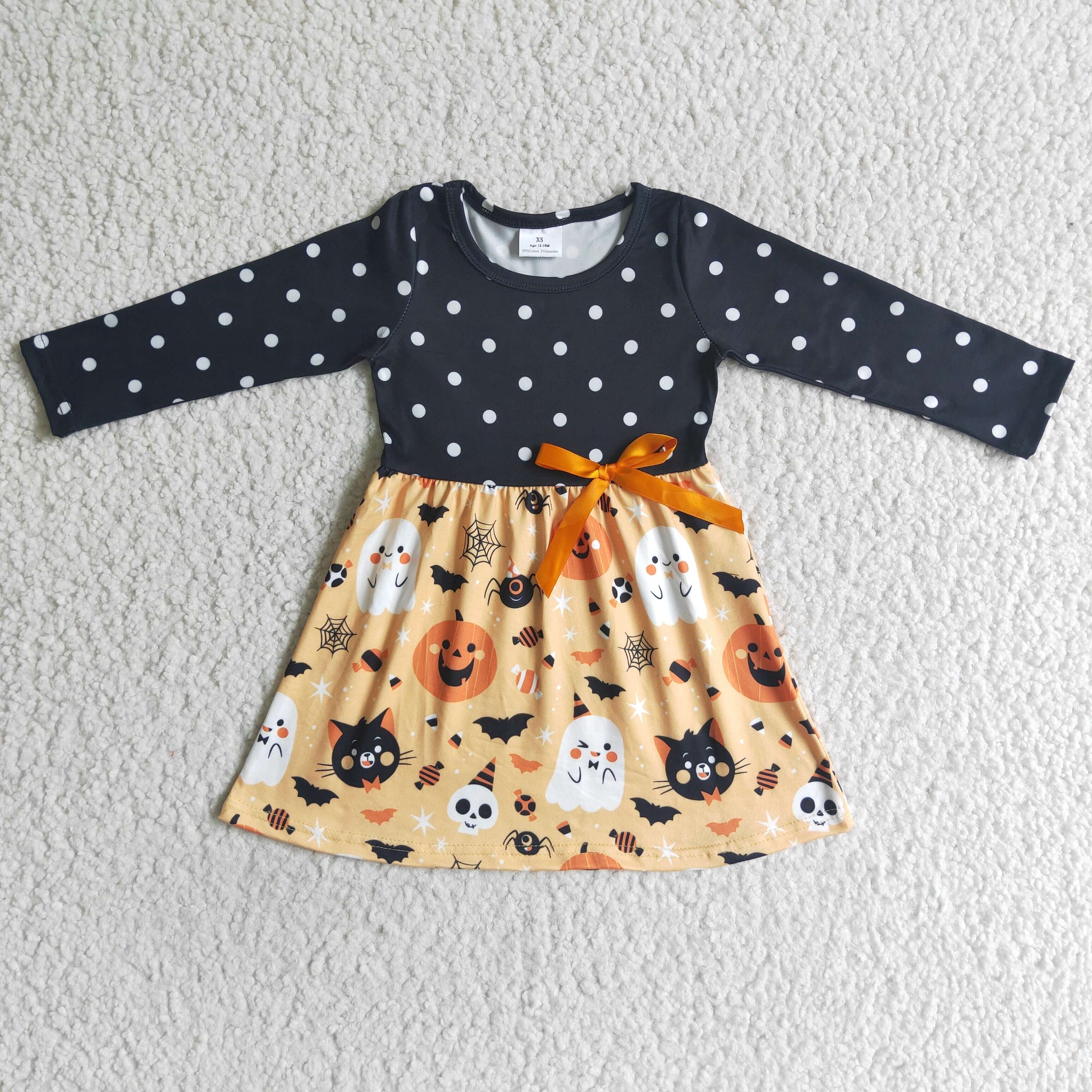 GLD0040 girl halloween flower leopard pumpkin long sleeve dress