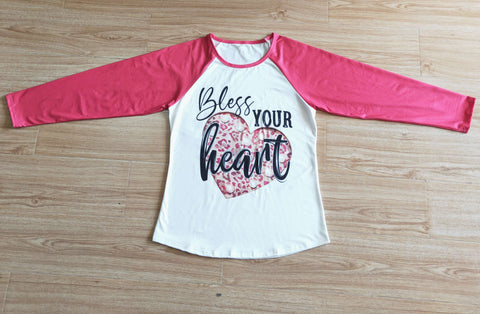 Adult clothes bless your heart long sleeve shirt top valentines day