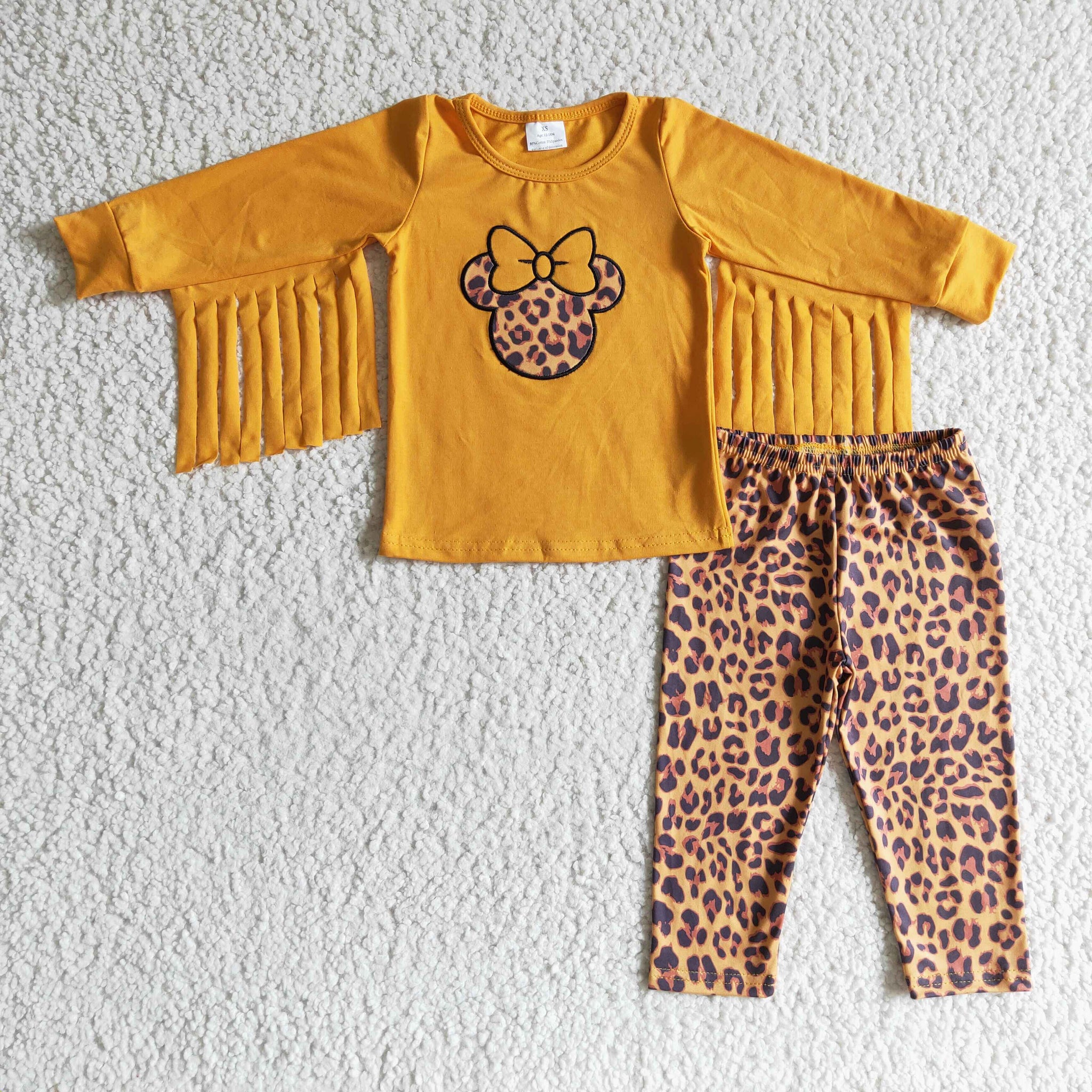 GLP0128 baby girl clothes yellow leopard set