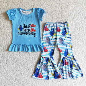 GSPO0147 toddler girl fall clothes just keep swiming outfits