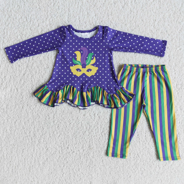 6 A27-20 toddler girl clothes Holiday Set Mardi Gras outfit