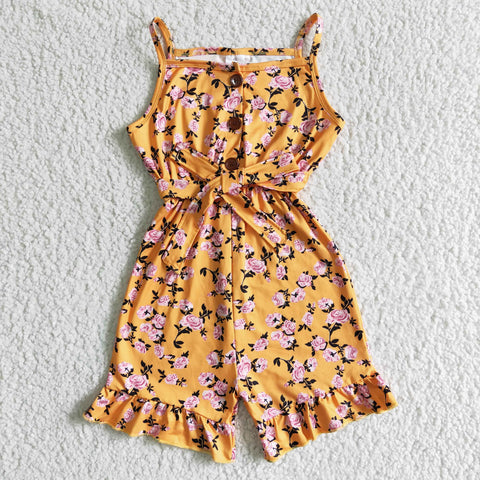girl clothing summer jumpsuit overalls yellow flower