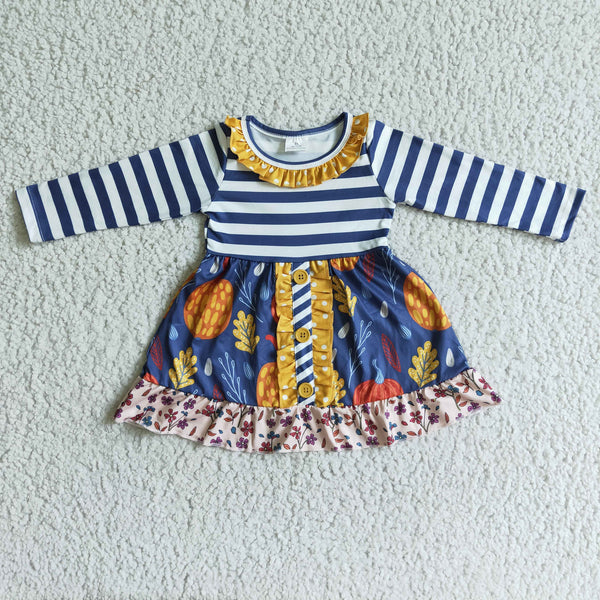 GLD0021 baby girl clothes stripe halloween fall dress