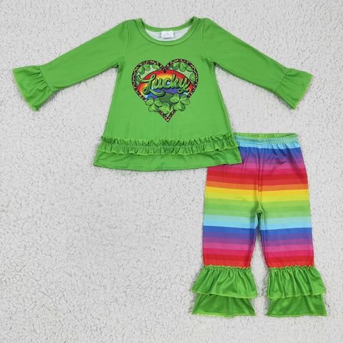 GLP0364 baby girl clothes green lucky St. Patrick's Day outfits