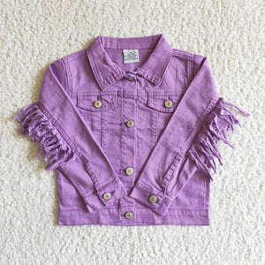 kids clothes girl spring tassel denim purple jacket coat