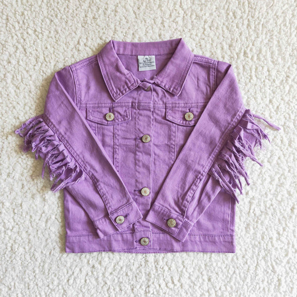 kids clothes girl spring tassel denim purple jacket coat